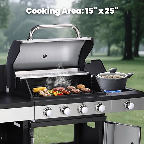 🔥🍖 5-Burner Propane Gas Grill | Outdoor BBQ Station 🌿🔥